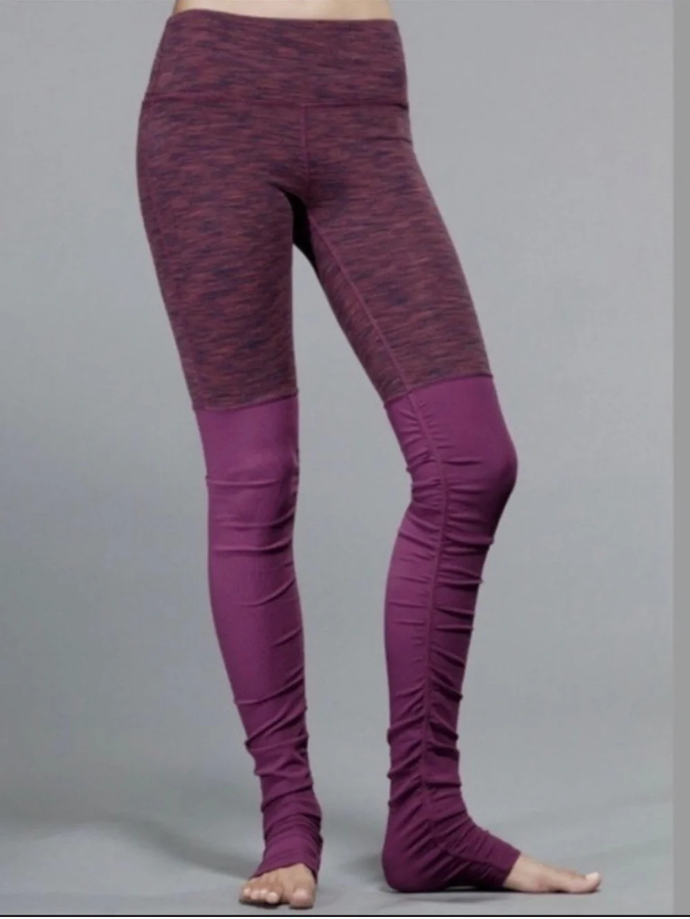 Alo Yoga Goddess Space Dye Burgundy Ribbed Mixed Media Leggings, M